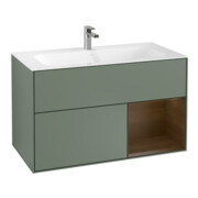 V&B Meuble sous lavabo Finion droite placage noyer, laque mate olive