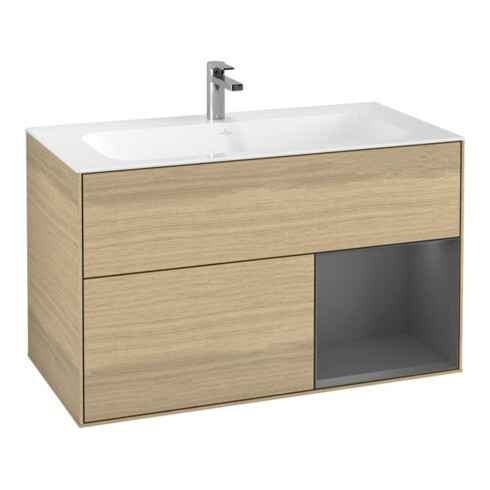 V&B Meuble sous lavabo Finion étagère droite anthracite mat, placage chêne