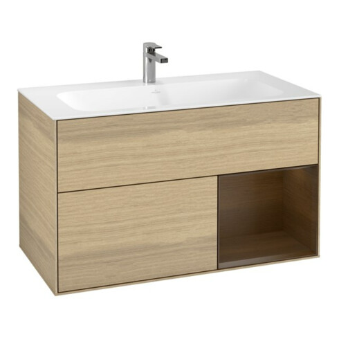 V&B Meuble sous lavabo Finion étagère droite placage noyer, placage chêne