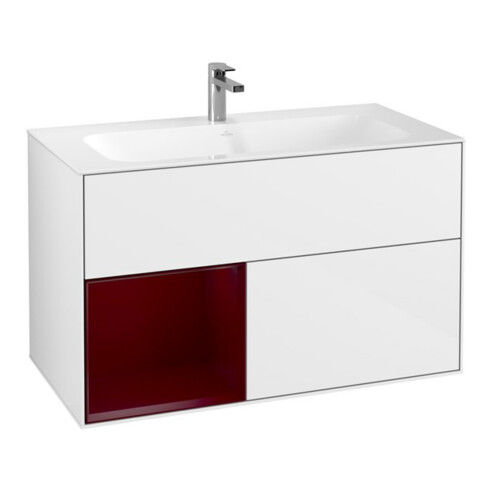 V&B Meuble sous lavabo Finion étagère gauche Pivoine, laqué blanc brillant