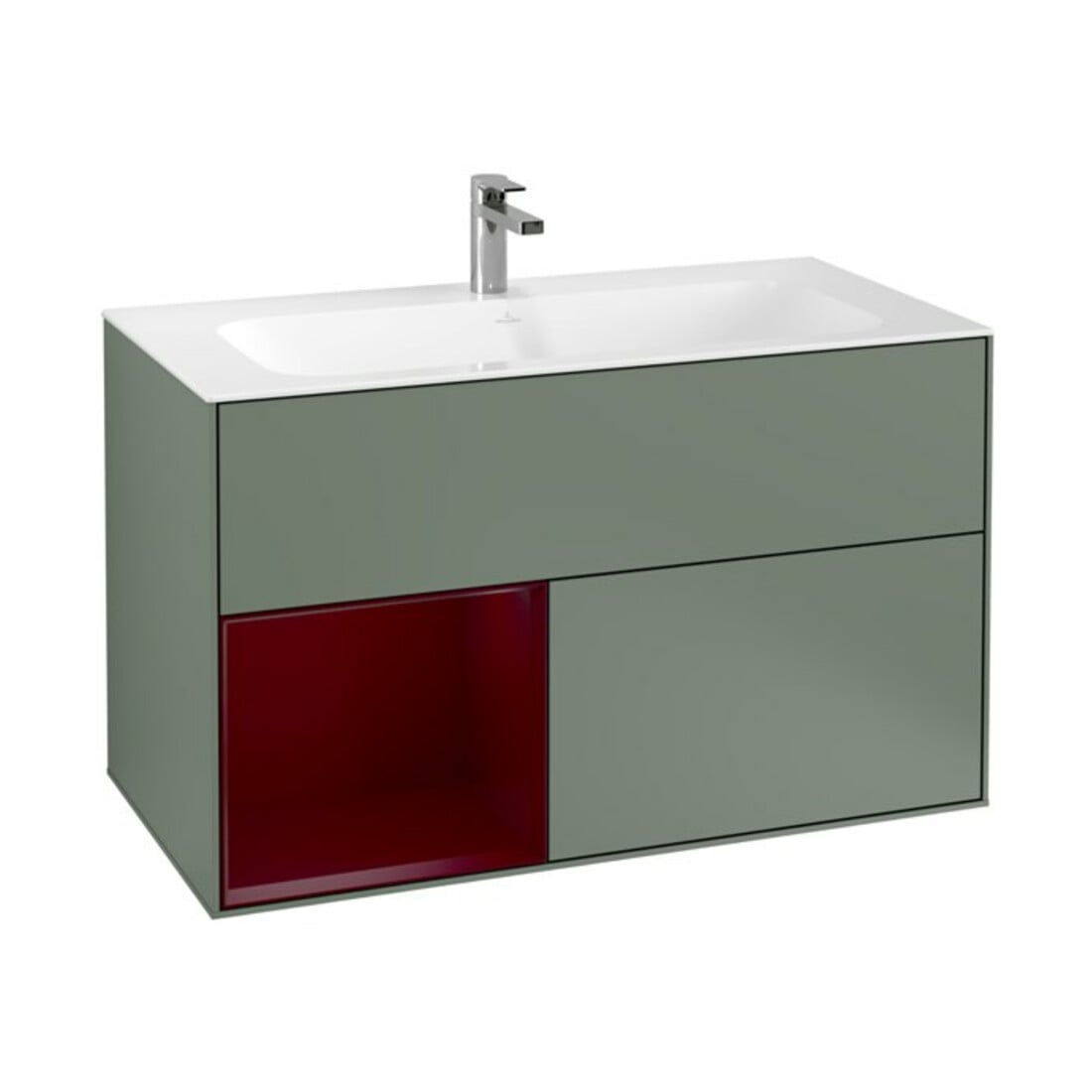 V&B Meuble sous lavabo Finion étagère gauche Pivoine, laque mate Olive