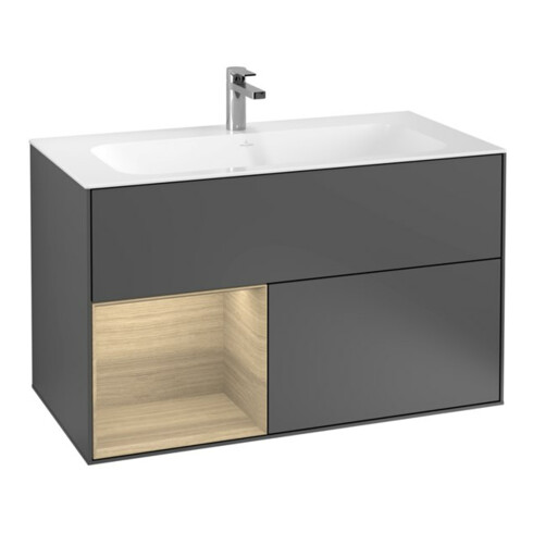 V&B Meuble sous lavabo Finion étagère gauche placage chêne, anthracite mat