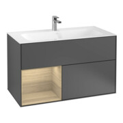 V&B Meuble sous lavabo Finion étagère gauche placage chêne, anthracite mat