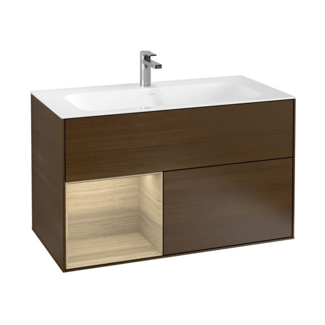 V&B Meuble sous lavabo Finion étagère gauche placage chêne, placage noyer