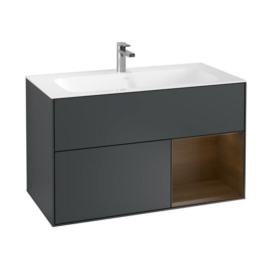 V&B Meuble sous lavabo Finion, laque mate bleu velours, droite, moyen