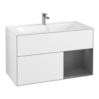V&B Meuble sous lavabo Finion Reg droit Anthracite, laqué blanc brillant
