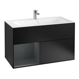 V&B Meuble sous lavabo Finion rég. g. avec façade, laque noire mate