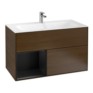 V&B Meuble sous-lavabo Finion Reg g. laqué noir mat, placage noyer