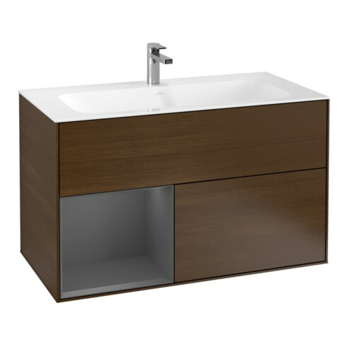 V&B Meuble sous lavabo Finion Reg gauche Anthracite mat, placage noyer