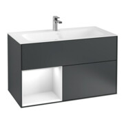 V&B Meuble sous lavabo Finion Reg gauche blanc brillant, laque bleu mat