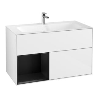 V&B Meuble sous lavabo Finion, rég. gauche, bleu mat, laqué blanc brillant