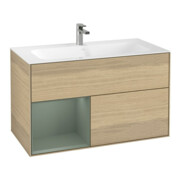 V&B Meuble sous lavabo Finion Reg gauche Olive laqué mat, placage chêne