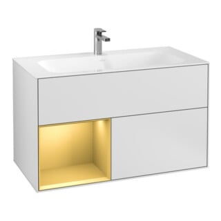 V&B Meuble sous lavabo Finion, rég. gauche, or mat, laque blanc mat