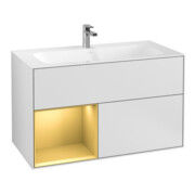 V&B Meuble sous lavabo Finion, rég. gauche, or mat, laque blanc mat