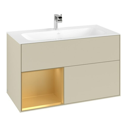 V&B Meuble sous lavabo Finion Reg gauche Or mat, laque gris soie mat