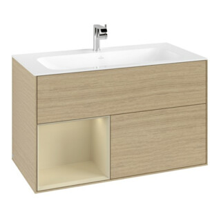 V&B Meuble sous lavabo Finion Reg gauche si Gris mat laqué, placage chêne