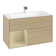 V&B Meuble sous lavabo Finion Reg gauche si Gris mat laqué, placage chêne