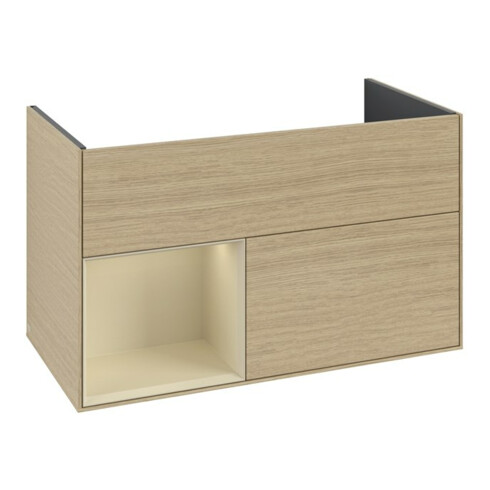 V&B Meuble sous lavabo Finion Reg gauche si Gris mat laqué, placage chêne