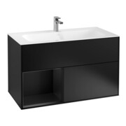 V&B Meuble sous lavabo Finion Reg Gch bleu m laqué, laque noire mate