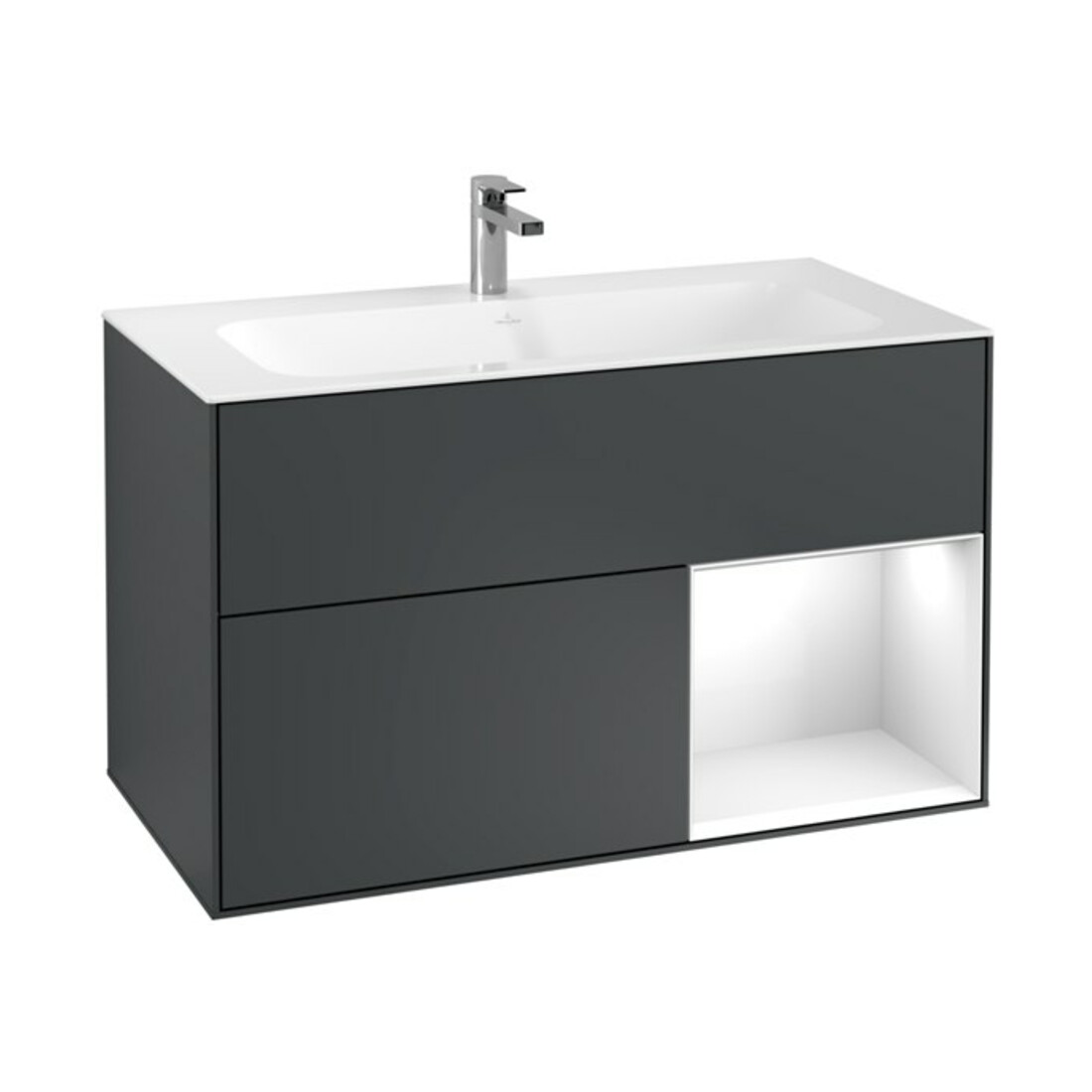V&B Meuble sous lavabo Finion Reg re glo bl. blanc Lac, bleu mat Lacquer