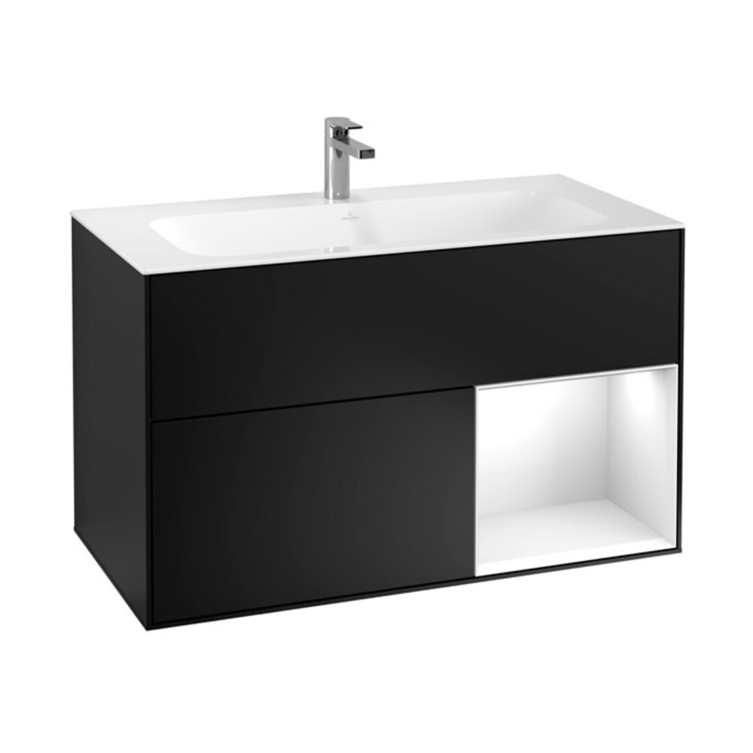 V&B Meuble sous-lavabo Finion Reg re glo blanc laqué, laque noire mate