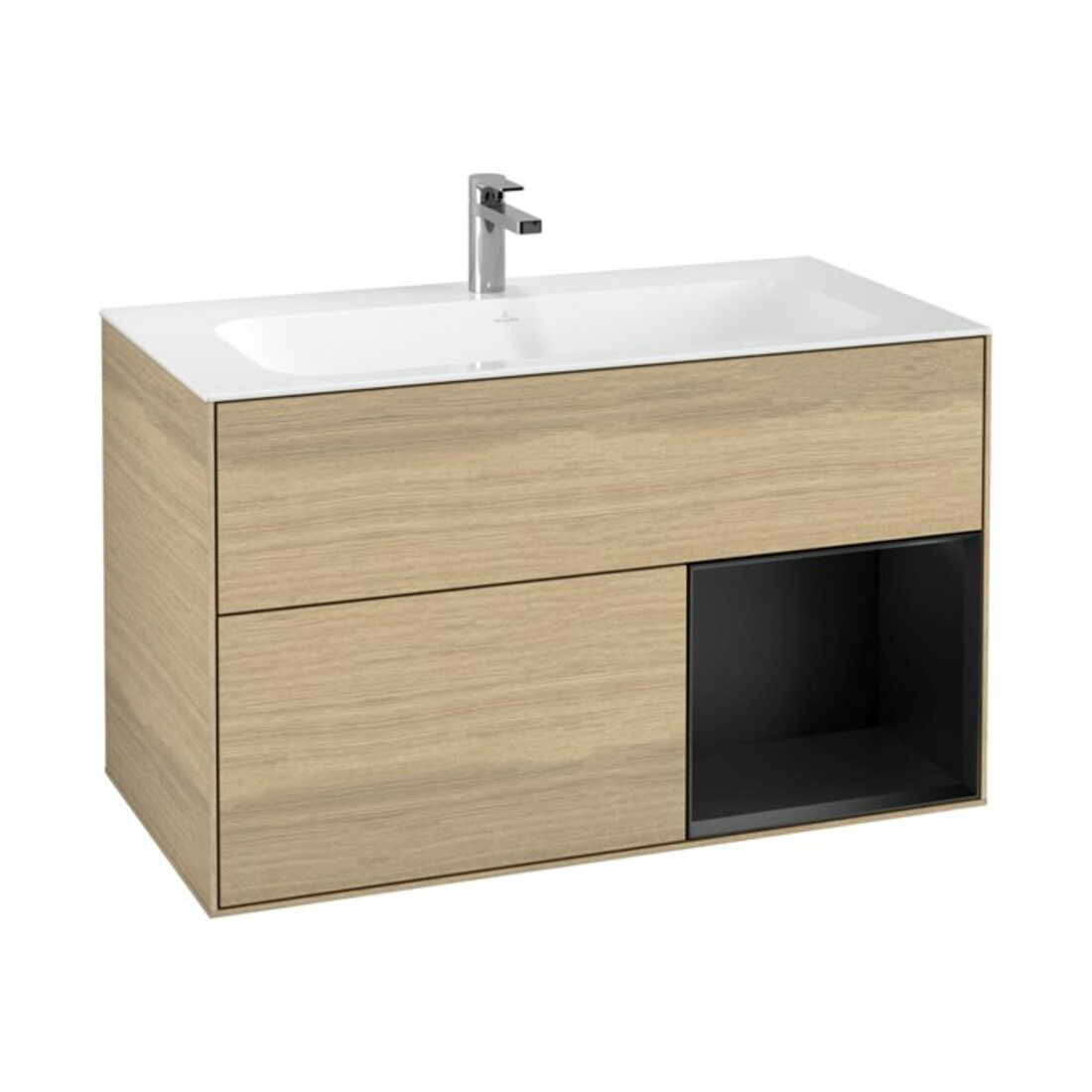 V&B Meuble sous lavabo Finion Reg re laqué noir mat, placage chêne