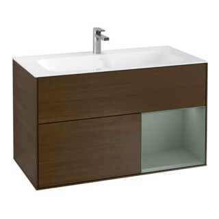 V&B Meuble sous-lavabo Finion Reg re Olive mat laqué, placage noyer