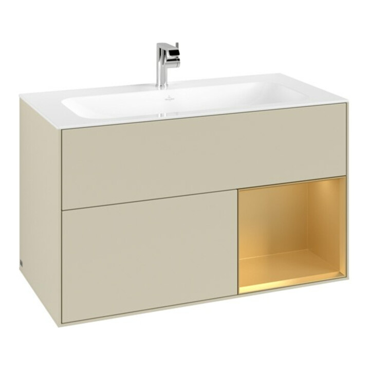 V&B Meuble sous lavabo Finion Reg re or mat, laque mate gris soie