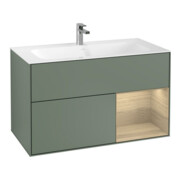 V&B Meuble sous lavabo Finion Reg re placage chêne, laque mate olive