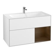 V&B Meuble sous lavabo Finion Reg re placage noyer, laqué blanc brillant