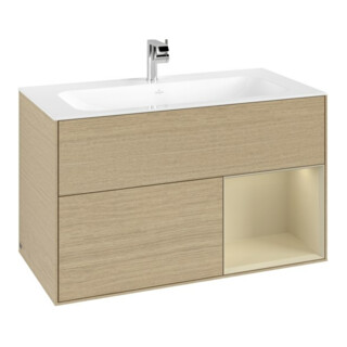 V&B Meuble sous lavabo Finion Reg re si Gris Mat Laqué, Placage Chêne