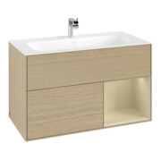 V&B Meuble sous lavabo Finion Reg re si Gris Mat Laqué, Placage Chêne