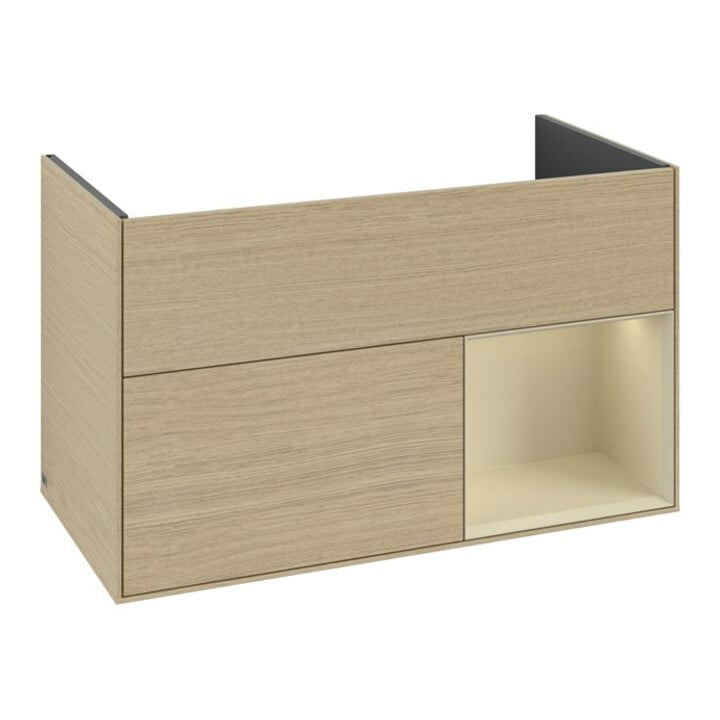 V&B Meuble sous lavabo Finion Reg re si Gris Mat Laqué, Placage Chêne