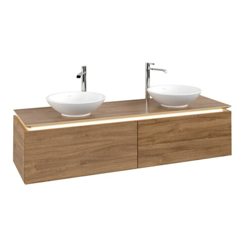 V&B Meuble sous lavabo Legato 160x38x50cm, pour 2 lavabos, LED, Kan Oa