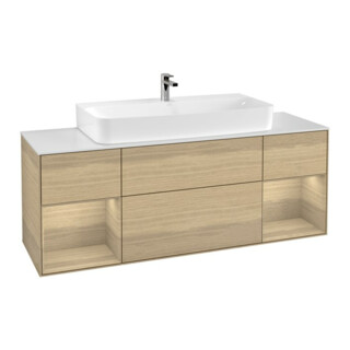 V&B Meuble sous-lavabo Luminaire mural Finion 160 cm, Étagère placage chêne, placage chêne