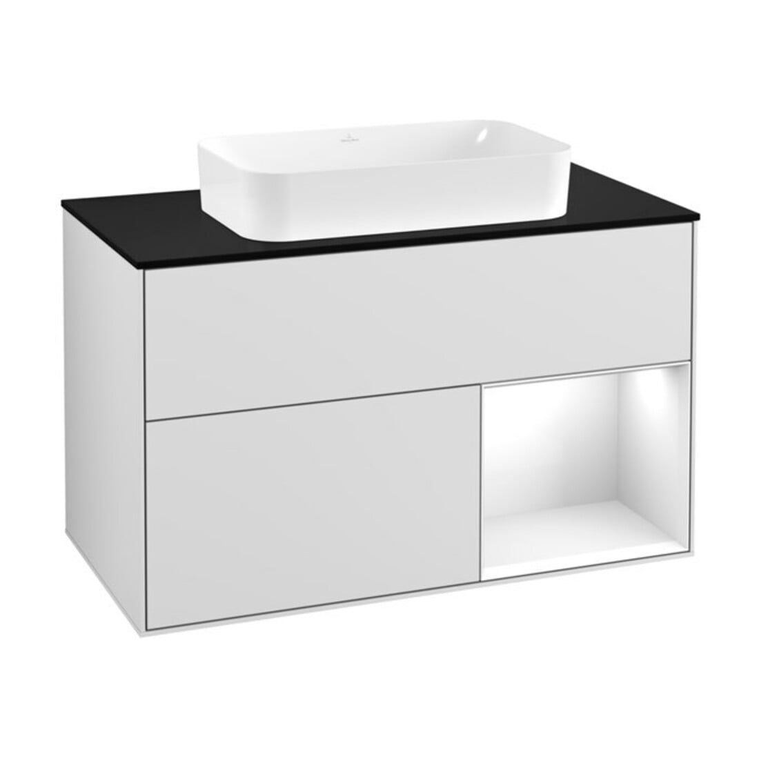 V&B Meuble sous lavabo Plan de toilette bleu m Finion 100x60,3cm, Rg re glo blc. Lac, blc m Lac