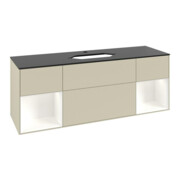 V&B Meuble sous lavabo, plan de travail bleu m Finion 160x60cm, étagère blanche m laque, gris m laque