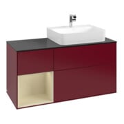 V&B Meuble sous lavabo Plaque de couverture bleu brillant Finion 120 cm, étagère gauche, largeur moyenne, laque, Peony mat