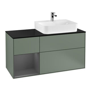 V&B Meuble sous lavabo Plaque de recouvrement Bleu brillant Finion 120 cm, étagère gauche Anthracite, huile, laqué
