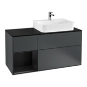 V&B Meuble sous-lavabo Plaque de recouvrement bleu brillant Finion 120 cm, Étagère gauche bleu brillant, milieu bleu brillant