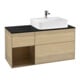 V&B Meuble sous lavabo Plaque de recouvrement bleu brillant Finion 120 cm, étagère gauche Placage noyer, placage chêne-1