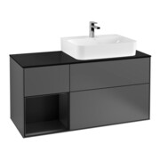 V&B Meuble sous lavabo Plaque de recouvrement bleu brillant m Finion 120cm, Étagère gauche bleu m Lac, Anthracite mat