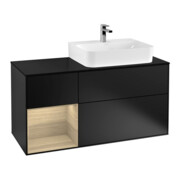 V&B Meuble sous lavabo Plaque de recouvrement Bleu brillant m Finion 120cm, étagère gauche Oa ven, laqué noir mat