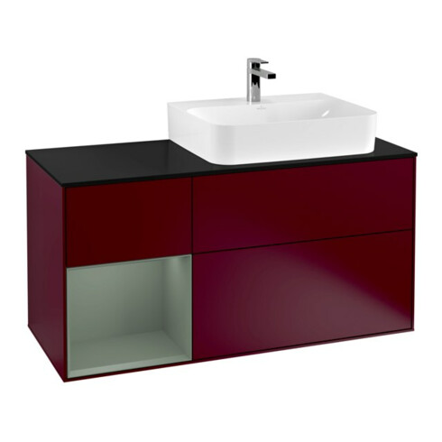 V&B Meuble sous-lavabo Plaque de recouvrement bleu clair avec Finion 120 cm, étagère gauche, huile avec laque, Pivoine mat