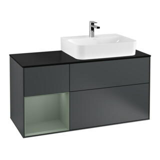 V&B Meuble sous lavabo Plaque de recouvrement Bleu clair avec Finion 120cm, étagère gauche, huilé avec laque, moyen bleu avec laque