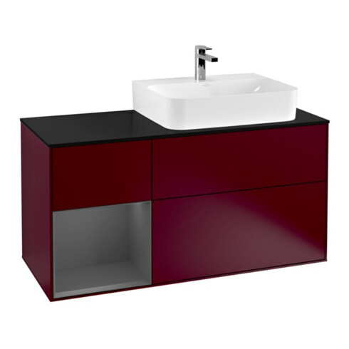 V&B Meuble sous lavabo Plaque de recouvrement bleu clair Finion 120 cm, étagère gauche Anthracite mat, Peony mat