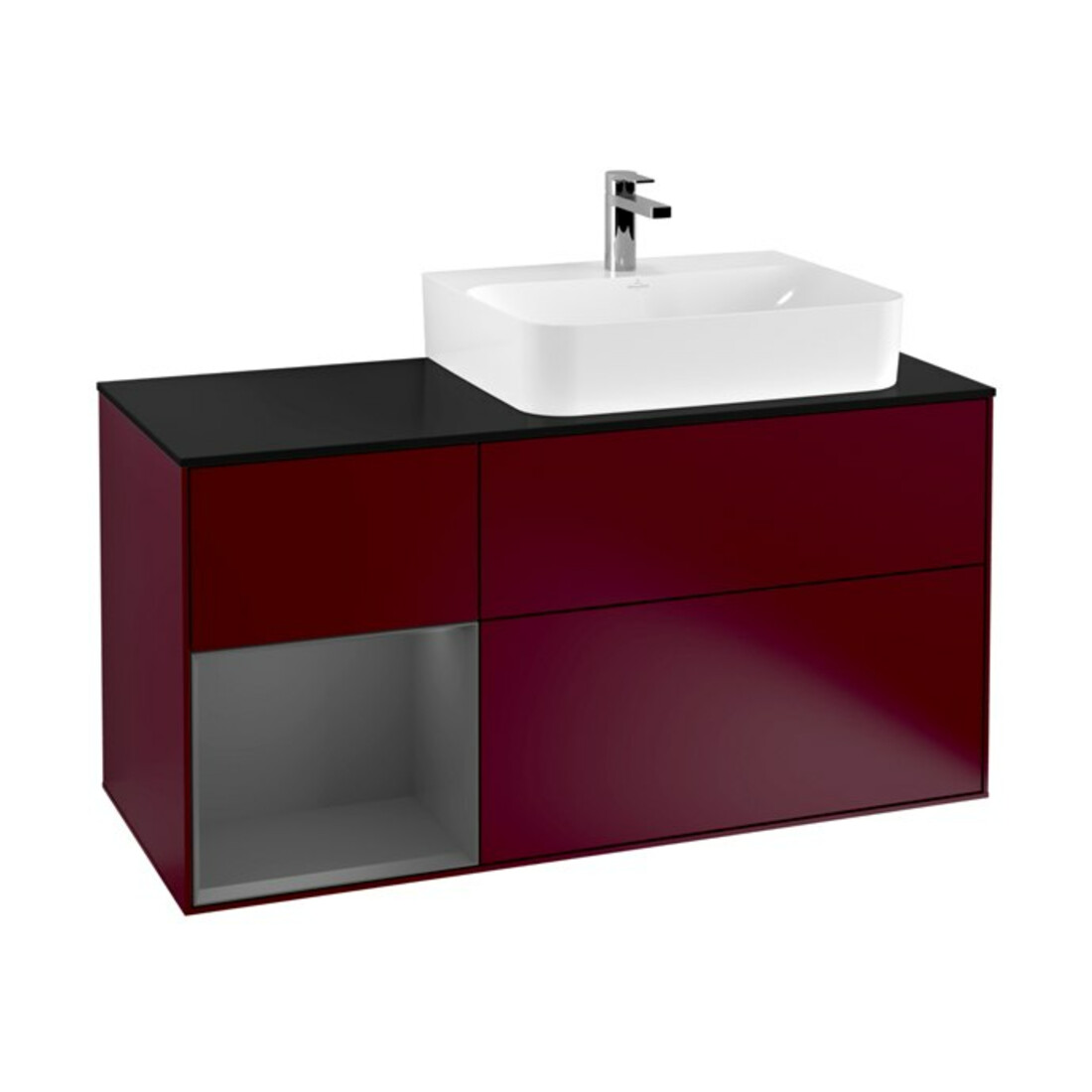 V&B Meuble sous lavabo Plaque de recouvrement bleu clair Finion 120 cm, étagère gauche Anthracite mat, Peony mat