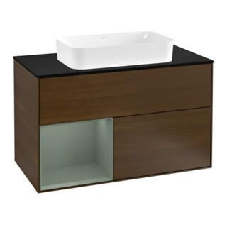 V&B Meuble sous-lavabo Plaque de recouvrement bleu m Finion 100x60,3cm, étag. g Oli. m Lac, noyer ven