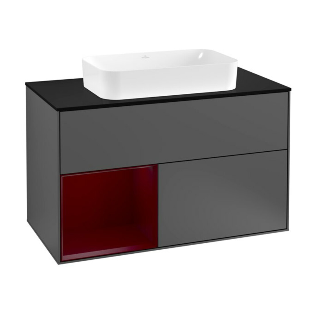 V&B Meuble sous lavabo Plaque de recouvrement bleu m Finion 100x60,3cm, étagère gauche Peo, anthracite mat