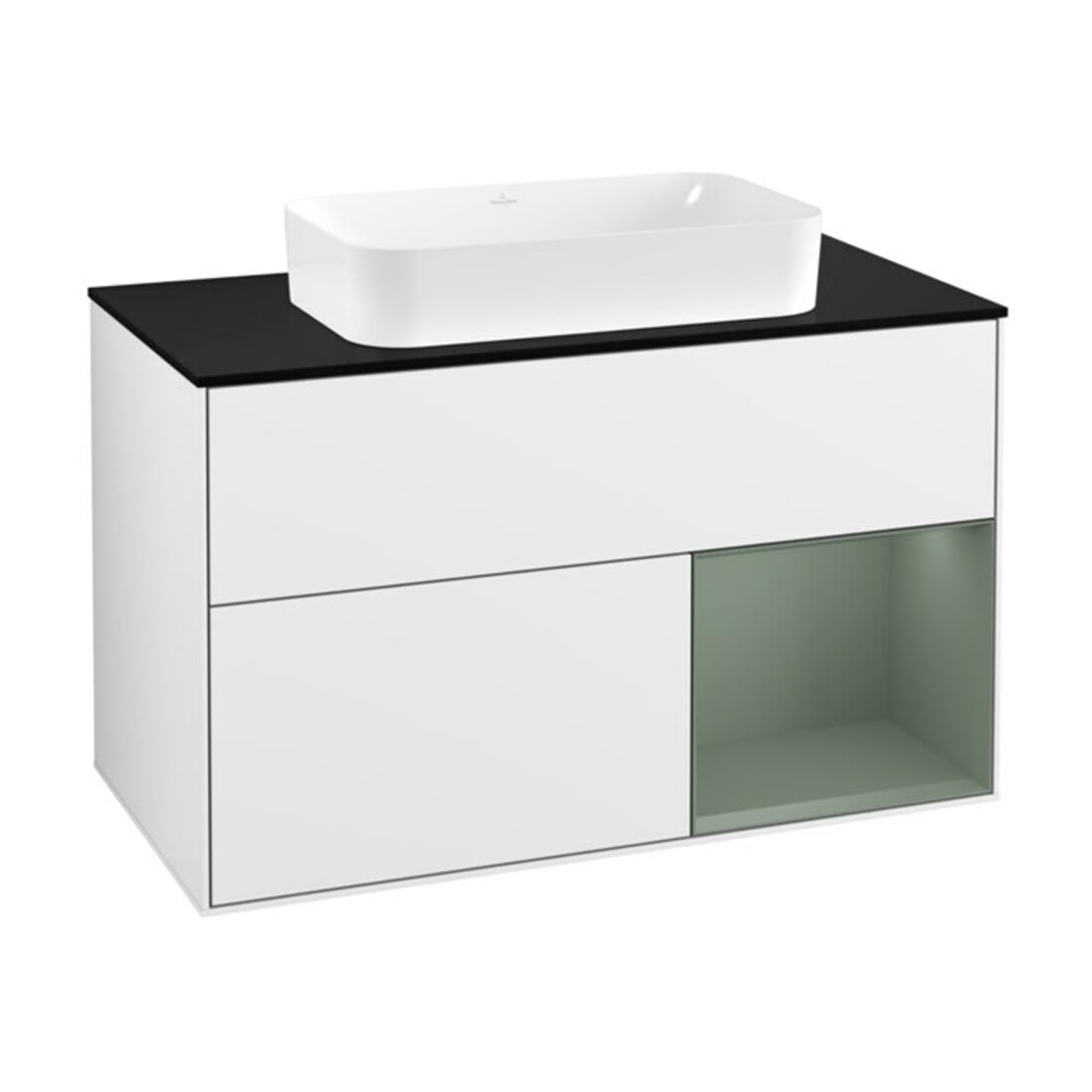 V&B Meuble sous lavabo Plaque de recouvrement bleu m Finion 100x60,3cm, Rg r Oli. m Lac, blanc brillant Lac